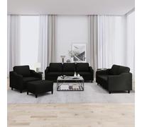 BARULUOAKLIFE Set di Divani 4 pz con Cuscini Nero in Tessuto, Divano a 2 e 3 Posti con Poggiapiedi, Tessuto Resistente e Traspirante, Struttura Stabile in Compensato e Metallo, Imbottitura