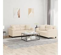 BARULUOAKLIFE Set Divani 2 Pezzi con 4 Cuscini Beige in Tessuto Microfibra Durevole, Struttura Stabile in Compensato e Metallo, Comodo per Soggiorno e Relax, Imbottitura in Gommapiuma,