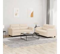 BARULUOAKLIFE Set Divani 2 Pezzi con Cuscini Beige in Tessuto Microfibra Durevole, Struttura Robusta in Compensato e Metallo, Seduta Comoda con Imbottitura in Gommapiuma per Soggiorno