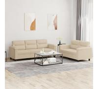 BARULUOAKLIFE Set Divani 2 Pezzi con Cuscini Crema in Tessuto Microfibra Durevole per Soggiorno, Divano a 2 e 3 Posti con Struttura Robusta e Imbottitura Comfortevole, Tessuto Antimacchia