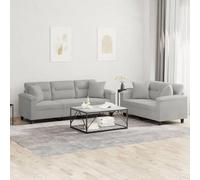 BARULUOAKLIFE Set Divani 2 Pezzi con Cuscini Grigio Chiaro in Tessuto Microfibra Durevole, Divano a 2 e 3 Posti con Struttura Robusta, 5 Cuscini Quadrati, Imbottitura in Gommapiuma