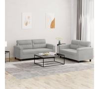 BARULUOAKLIFE Set Divani 2 Pezzi con Cuscini Grigio Chiaro in Tessuto Microfibra Durevole, Struttura Stabile in Compensato e Metallo, Imbottitura in Gommapiuma per Massimo Comfort, Ideale