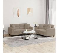 BARULUOAKLIFE Set Divani 2 Pezzi con Cuscini in Tessuto Microfibra Colore Tortora, Struttura Robusta in Compensato e Metallo, Imbottitura in Gommapiuma per Massimo Comfort e Durabilità,