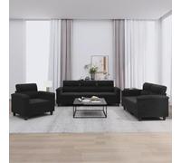 BARULUOAKLIFE Set Divani 3 Pezzi con 6 Cuscini Nero in Tessuto Microfibra Durevole per Soggiorno, Struttura Stabile in Compensato e Metallo, Imbottitura in Gommapiuma per Massimo Comfort,