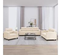 BARULUOAKLIFE Set Divani 3 Pezzi con Cuscini Beige in Tessuto Microfibra, Struttura Stabile in Compensato e Metallo, Imbottitura in Gommapiuma per Massimo Comfort, Include 1 Divano, 1