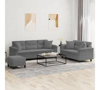 BARULUOAKLIFE Set Divani 3 Pezzi con Cuscini Grigio Scuro in Tessuto Microfibra Durevole, Divano a 2 e 3 Posti con Poggiapiedi, 5 Cuscini, Struttura Stabile in Compensato e Metallo, Ideale