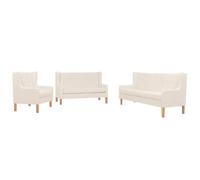 BARULUOAKLIFE Set Divani 3 Pezzi in Tessuto Bianco Crema con Poltrona, Divano a 2 e 3 Posti per Soggiorno, Design Moderno e Struttura in Legno Massello Stabile, Imbottitura Schiuma