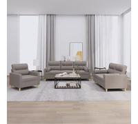 BARULUOAKLIFE Set Divani 3 pz con 4 Cuscini Decorativi e 6 Cuscini a Rullo in Tessuto Tortora per Soggiorno Moderno, Struttura Robusta in Compensato e Metallo, Imbottitura in Gommapiuma