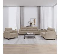 BARULUOAKLIFE Set Divani 3 pz in Tessuto Microfibra Durevole Colore Tortora con 6 Cuscini, Struttura Stabile in Compensato e Metallo, Imbottitura in Gommapiuma per Massimo Comfort