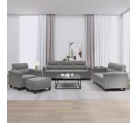 BARULUOAKLIFE Set Divani 4 Pezzi con 6 Cuscini Grigio Scuro in Tessuto Microfibra Durevole, Struttura Stabile in Compensato e Metallo, Comodo per Soggiorno