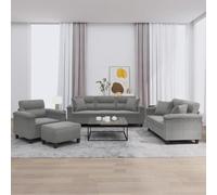 BARULUOAKLIFE Set Divani 4 Pezzi con Cuscini Grigio Scuro in Tessuto Microfibra Durevole, Struttura Stabile in Compensato e Metallo, Poggiapiedi Versatile per Soggiorno e Salotto,