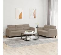 BARULUOAKLIFE Set Divano 2 e 3 Posti con Cuscini in Tessuto Microfibra Colore Tortora, Struttura Robusta in Compensato e Metallo, Imbottitura in Gommapiuma per Massimo Comfort