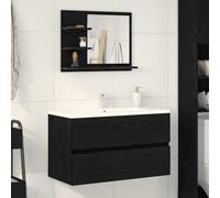 BARULUOAKLIFE Specchio da Bagno con Ripiano Rovere Nero in Legno Multistrato e Acrilico, Design Salvaspazio Montaggio a Parete 60x10.5x45 cm, Riflesso Chiaro e Naturale,