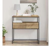 BARULUOAKLIFE Tavolino Console Rovere Artigianale 75x40x75 cm in Legno Ingegnerizzato e Acciaio, Design Moderno per Soggiorno o Studio con Cassetto Spazioso, Struttura Durevole e Facile