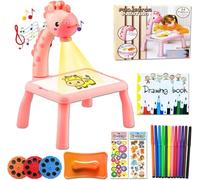 BARVERE Proiettore Tavolo da Disegno per Bambini, Lavagna da Pittura Rosa dai 2 Anni in Su, Smart Proiettore, Cavalletto, Trace and Draw