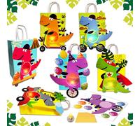 BARVERE Set di 6 lanterne per bambini, lanterna St Martin con carta trasparente e colla a doppio lato e perline LED, lanterna fai da te per ragazze e ragazzi, ideale compleanno per bambini - Dino A