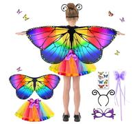 BARVERE Vestito Carnevale Bambina Farfalla, Ali Farfalla Bambina con Maschera per Gli Occhi, Bacchetta da fata, Cerchietti per Capelli e Adesivi a Farfalla, Costume Farfalla Bambina Set per Carnevale