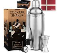 BARVIVO - Set di shaker da cocktail con doppio jigger e 2 versatori di liquore, miscelatore Martini da 24oz in acciaio inox spazzolato, perfetto per mescolare margherita e altre bevande a casa.