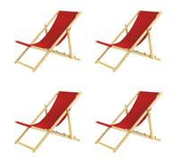 BAS Sedia a sdraio pieghevole in legno, set da 4 pezzi, colore rosso, pieghevole, pieghevole, regolabile, per giardino, spiaggia e balcone, sdraio da giardino con rivestimento in tessuto traspirante,