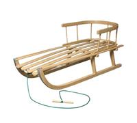 BAS Slittino in legno di faggio con schienale e corda da traino - Classico slittino per bambini con pattini in metallo - Stabile slittino per bambini - Sicuro slittino da neve per il divertimento