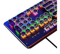 Basaltech Tastiera cablata, stile macchina da scrivere, tastiera meccanica con retroilluminazione a LED, tastiera steampunk con 104 tasti rotondi, interruttore nero tastiera cablata per computer o Mac