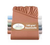 BaSaTex Lenzuolo con angoli elasticizzati in jersey biologico, 90 x 200 cm, con angoli elasticizzati in 100% cotone biologico, certificato GOTS, 90 x 200 - 100 x 200 cm, colore: Terracotta