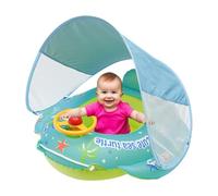 Basby Swimming Poöl Float Canopy Foř Toddlërs 1-4 anni, gonfiabile PVC Swim Ring With Steering Wheel Cartoon Style, Sun Protection Shade Safe Secure Bab Float For Boys Girls, Fun Summer Pool Bea