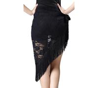 Bascabeen Sciarpa per danza latina da donna, gonna con frange per pratica di danza, gonna con lacci, gonna per danza tango per rave party abiti in costume, Nero , Etichettalia unica