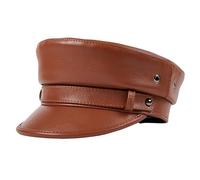 Baschi in Vera Pelle da Uomo e da Donna, Classici Cappellini Vintage da giornalaio, Berretto Piatto Cadet Army,Yellow Brown,L
