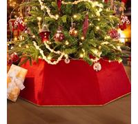 Base Albero di Natale, 65CM Peluche Finta Pelliccia Pieghevole Copri Albero di Base, Gonna per Albero Decorazione del Capodanno per Interni ed Esterni (Rosso)