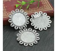 Base cabochon in stile barocco con spilla color bronzo placcato argento antico da 5 mm, dimensioni interne, 25(Rhodium)