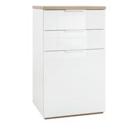 Base della linea Mundi con due cassetti e un'anta rovere e bianco lucido