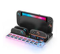 Base di archiviazione per Nintendo Switch 2 JoyCon, maniglia per NS2, luce RGB, indicatori LED, 9 slot per schede, stazione di ricarica Switch 2 con cavo di ricarica USB