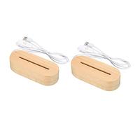 Base di supporto in legno con luce a LED, 2 confezioni ovali in legno da 3,74" x 0,2" piedistalli for esposizione di luci bianche calde for luce notturna in acrilico, arte in cristallo, colore legno