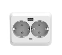 Base doppia - Base da incasso con 2 prese 16A 250V e porte USB A e B
