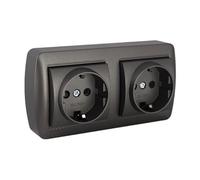 Base doppia Schuko 2P+T grafite, serie murale, ideale per impianti elettrici a casa e in ufficio.