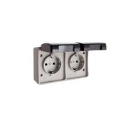 Base fissa doppia stagna di superficie con coperchio 2P+T IP44 16A 250V bornamento a vite 127x80x55mm