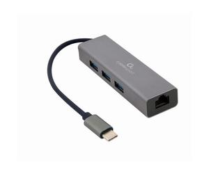 Base Gembird A-CMU3-LAN-01 USB-C Gigabit 3xUSB 3.0 Alluminio Grigia