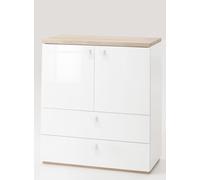 Base Globo 2 ante e 2 cassetti Bianco Lucido Top Rovere Riviera
