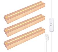 Base LED per vetro acrilico, 3 pezzi con attacco LED USB in legno, rettangolo illuminato, supporto per display LED, base in legno, base in legno per cristalli, piastra in acrilico
