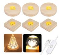 Base LED per Vetro Acrilico, 6 Pezzi, Attacco Luminoso USB, in Legno Rettangolare, Illuminato, Supporto per Display, per Piastra in Acrilico, Cristalli
