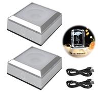 Base Luminosa a Led, 2 Pack Base Per Display a Led, Base Di Cristallo Illuminata Quadrato con Interruttore Sensibile Al Tocco 6 Colori per Gioielli In Vetro Arte Laser 3D In Vetro