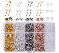 Base Orecchini, 2600 Pezzi Piatto Orecchini a Bottone, Perni per Orecchini in Acciaio Inossidabile, Orecchini Piatti Fai da Te per Creare Orecchini, Regali Donna, Gioielleria (4 Colori 2 Dimensioni)