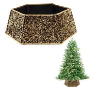 Base per albero di Natale, 68,1 cm, pieghevole, con paillettes, base di supporto per collare, tronco, cestino, anello per decorazioni per albero di Natale