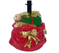 Base per Albero di Natale a Forma di Sacco Rosso con Orsetto Pacco Regalo Fiocco Oro Base Piede Cesto di Supporto Decorazione addobbo Natalizio arredo casa Particolare