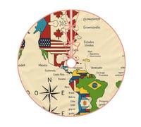 Base per albero di Natale colorata con mappa delle Americhe Coun tappetino di copertura per albero di Natale con bordo decorazione per la casa e le vacanze di Capodanno