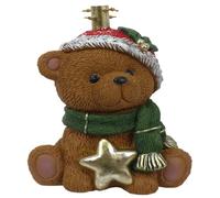 Base per Albero di Natale Forma Orsetto Marrone con Sciarpa verde | cappello rosso Stella Oro H45 Supporto Piede in Poliresina Tubolare 4 Viti
