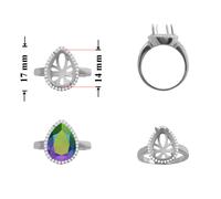 Base per anello in argento sterling per incastonare il cristallo di pera 14...