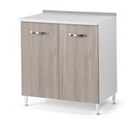 Base per cucina componibile da 80 cm con anta, realizzata in legno 100% MADE IN ITALY (Bianco con ante Olmo)