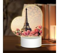 Base per lampada a LED notturna 3D in acrilico, Torre Eiffel con fiore di rosa, lampada da comodino a LED, lampade da tavolo in acrilico, regalo personalizzato per donne, uomini, coppie
